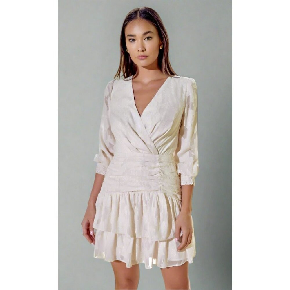 NWT Greylin Helena Ruffled Mini Dress in Cream Size L